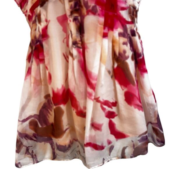 Sundance Silk Y2K Cream & Pink Floral Vneck Top, Size 2, Flutter Sleeves, Fitted - Picture 3 of 10